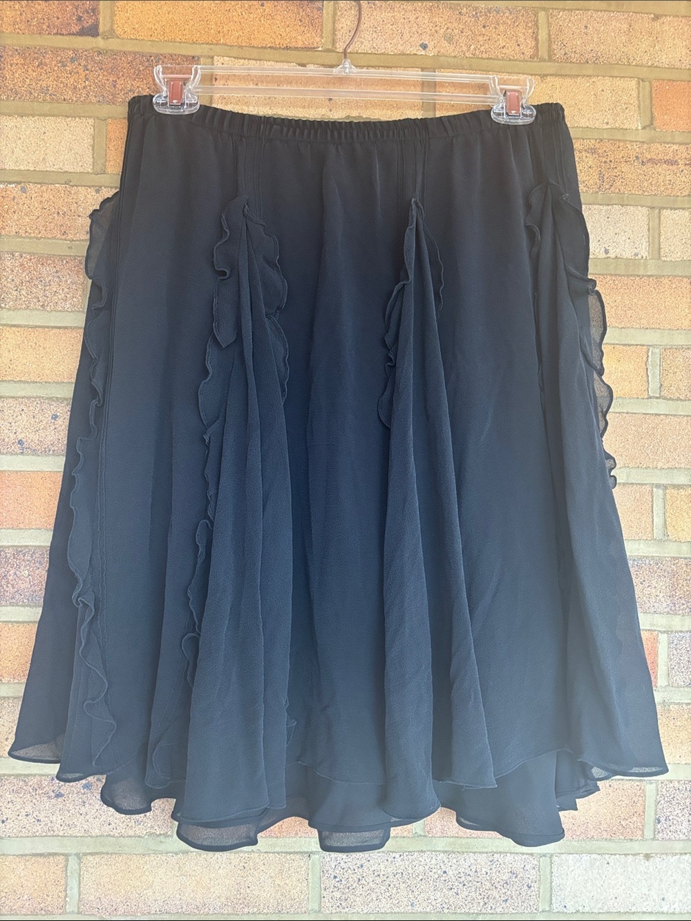 Lauren Ralph Lauren Black 100% Silk Fully Lined Ruffled Skirt 12